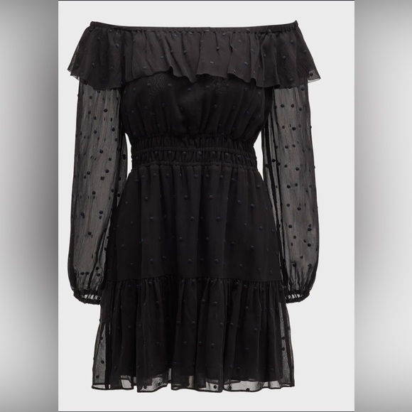 PAIGE Seine Off the Shoulder Silk Dress Black sz 8 - Picture 2 of 4